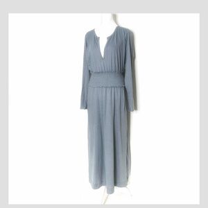 Free People Beach Maxi Dress Linen Blend Shirred Waist Long Sleeve Cover Up